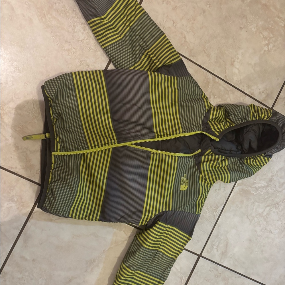 The North Face Kids Striped Yellow and Gray Raincoat